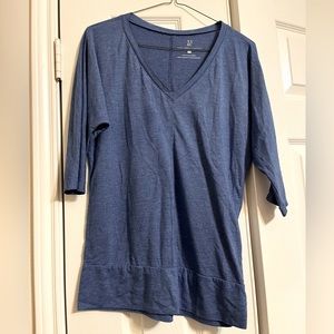 Blue V Neck, Half Sleeved Casual Tee Top Women